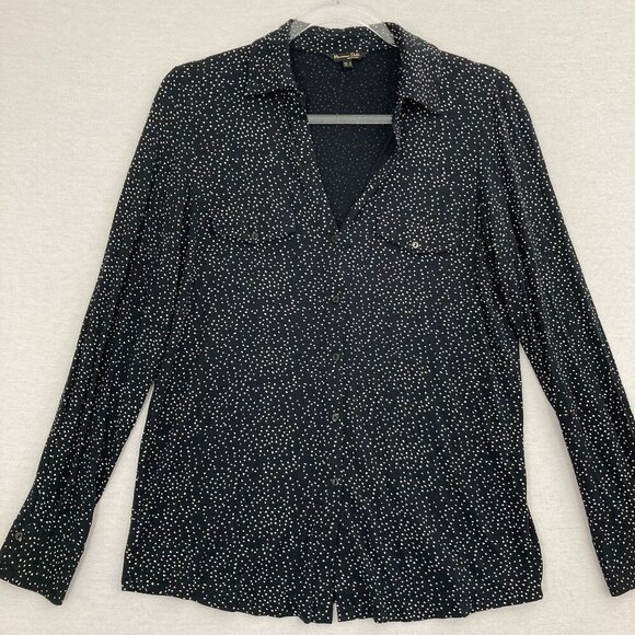 Massimo Dutti Black White Polka Dot Relaxed Long Sleeve Button Down Small - Picture 1 of 9